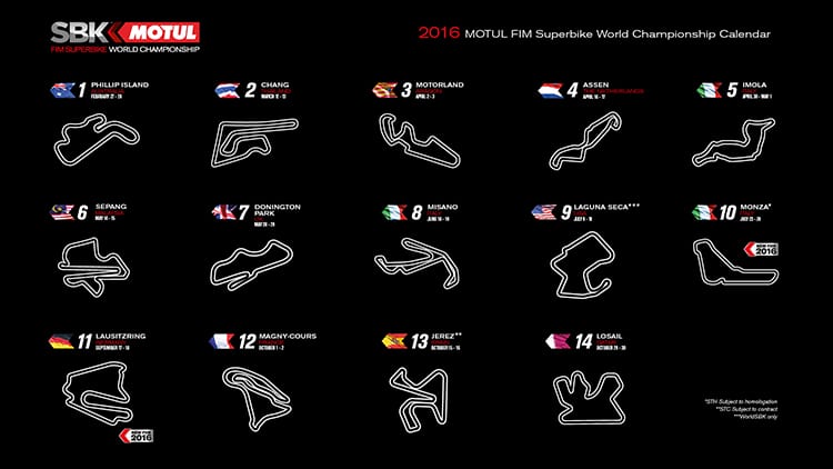 ตารางการแข่งขัน Superbike World Championship (WSBK) 2016 | MOTOWISH 30