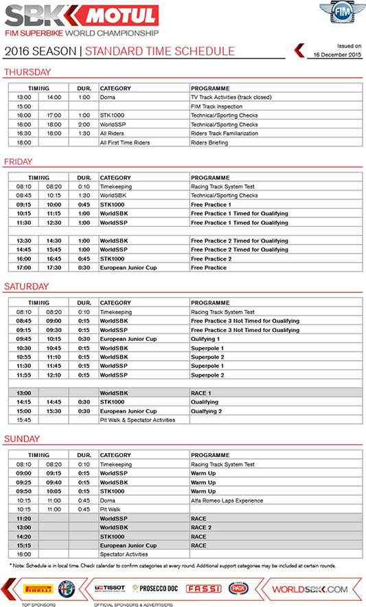 WorldSBK เปลี่ยนตารางเวลาการแข่งขันใหม่ปี 2016  ให้แฟนๆได้สนุกเต็มอิ่มกันมากขึ้น | MOTOWISH 137