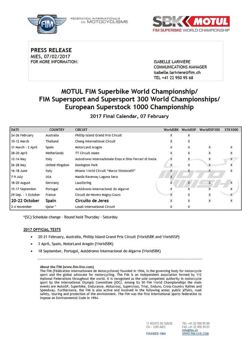 ประกาศ!! ตารางการแข่งขัน Superbike World Championship 2017 อย่างเป็นทางการ | MOTOWISH 146