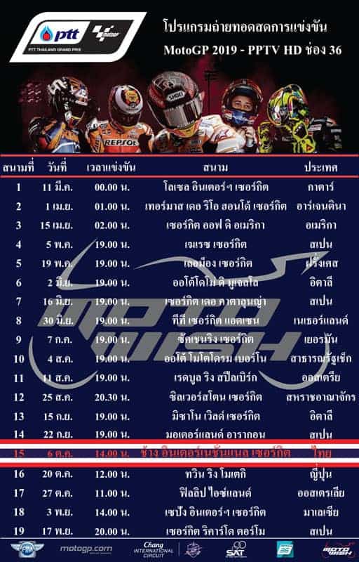 โปรแกรมเวลาพร้อมลิงค์ ถ่ายทอดสดการแข่งขัน MotoGP 2019 สนามที่ 5 FrenchGP | MOTOWISH 1