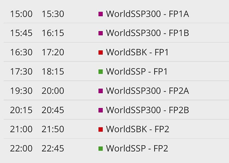 โปรแกรมการแข่งขัน WorldSBK สนามที่ 3