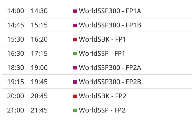 ตารางแข่ง worldsbk 2020 สนามที่ 6 วันศุกร์