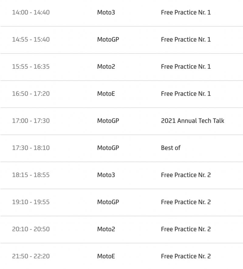 timetable motogp 2021 round 11 friday