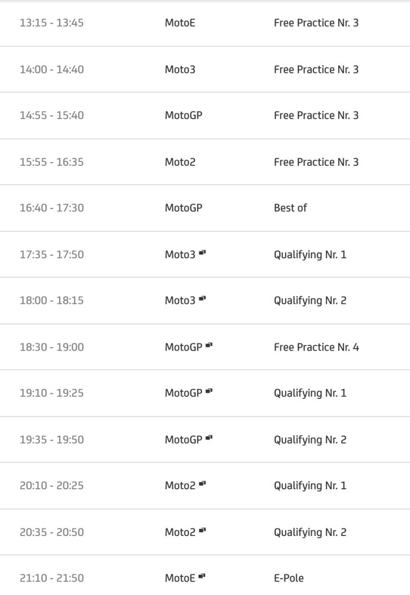 timetable motogp 2021 round 11 saturday
