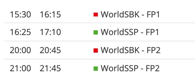 timetable worldsbk 2021 round 7 friday