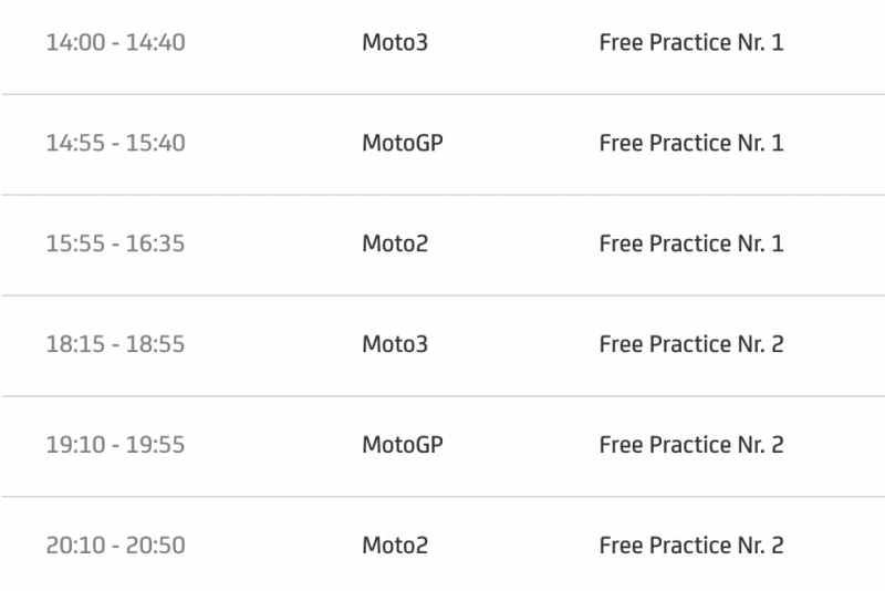 timetable motogp 2021 round 13 friday'